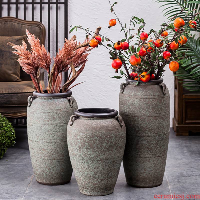 Ground vase large rural Chinese style restoring ancient ways is inserted dried flowers coarse pottery sitting room hotel villa clay ceramic furnishing articles