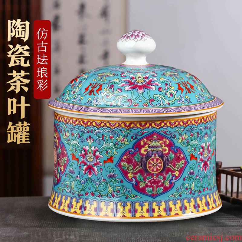 Jingdezhen ceramics colored enamel trumpet pu - erh tea and tea caddy fixings moistureproof household with cover seal tank storage tank