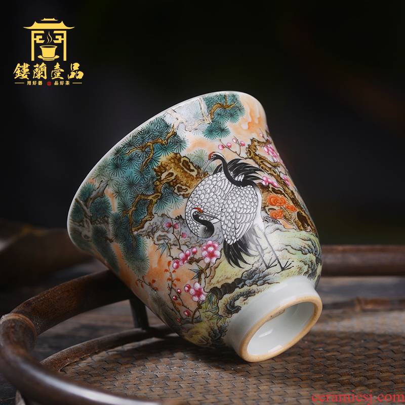 Jingdezhen ceramic all hand - made pastel pine crane live master cup personal single CPU kung fu tea tea cup cup
