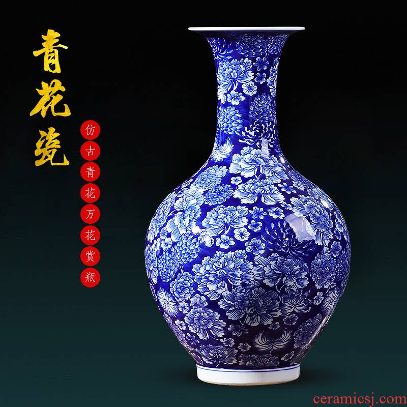 Jingdezhen ceramics antique flower is blue and white porcelain vases, new Chinese style household living room TV ark adornment furnishing articles