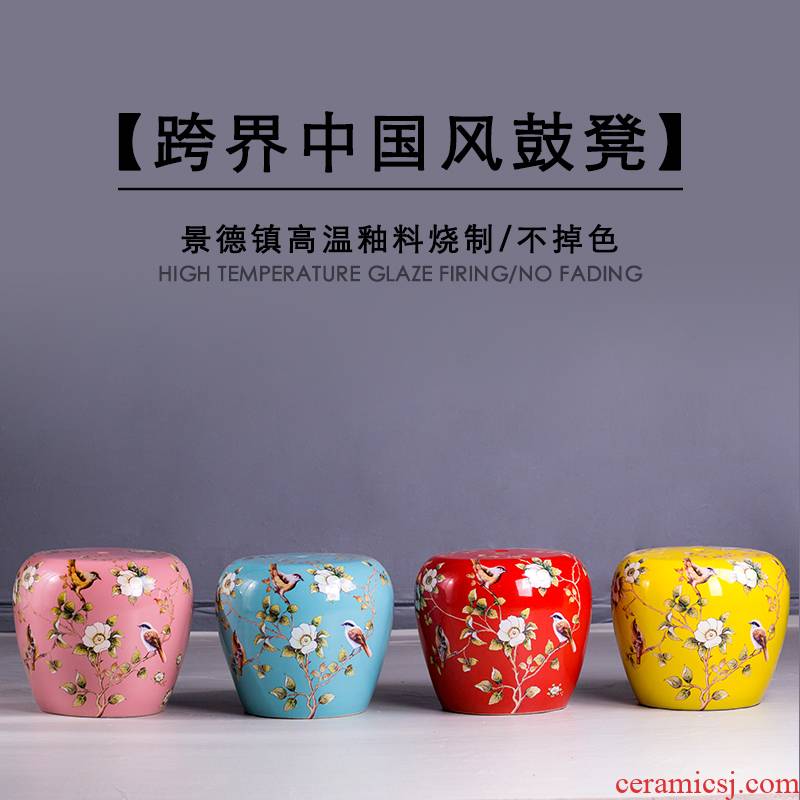 Jingdezhen high temperature ceramic drum who American rural wind hand - made flowers home dress and sit who pottery drum who embroidered pier