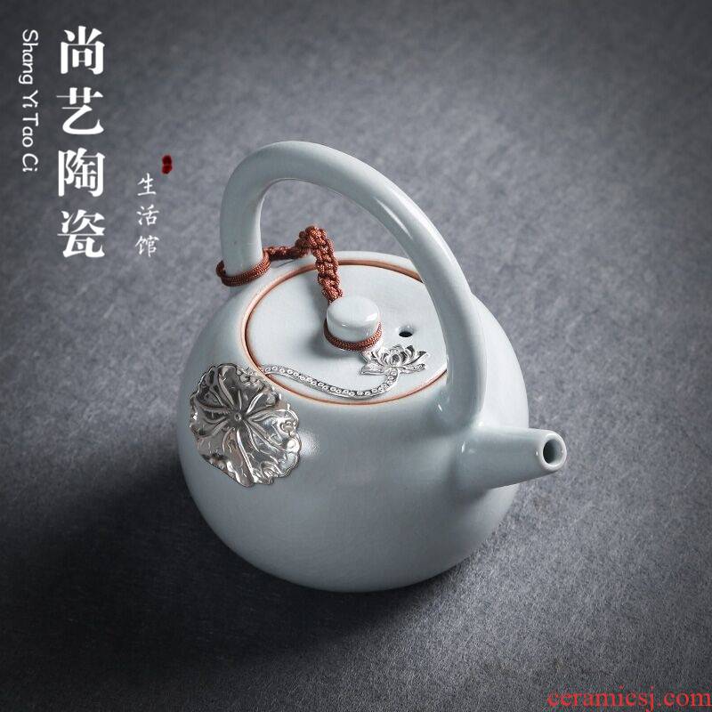 Your up with silver ceramic teapot slicing can raise the side girder pot pot of kung fu tea set household large teapot