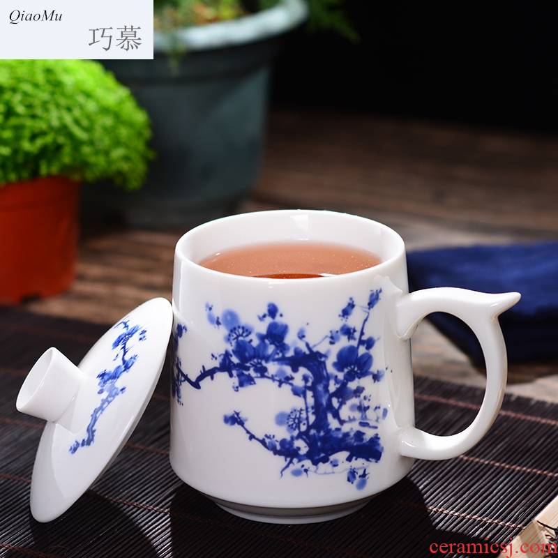 Qiao mu jingdezhen ceramic cups with cover household glair tea cup office gift custom ipads China mugs