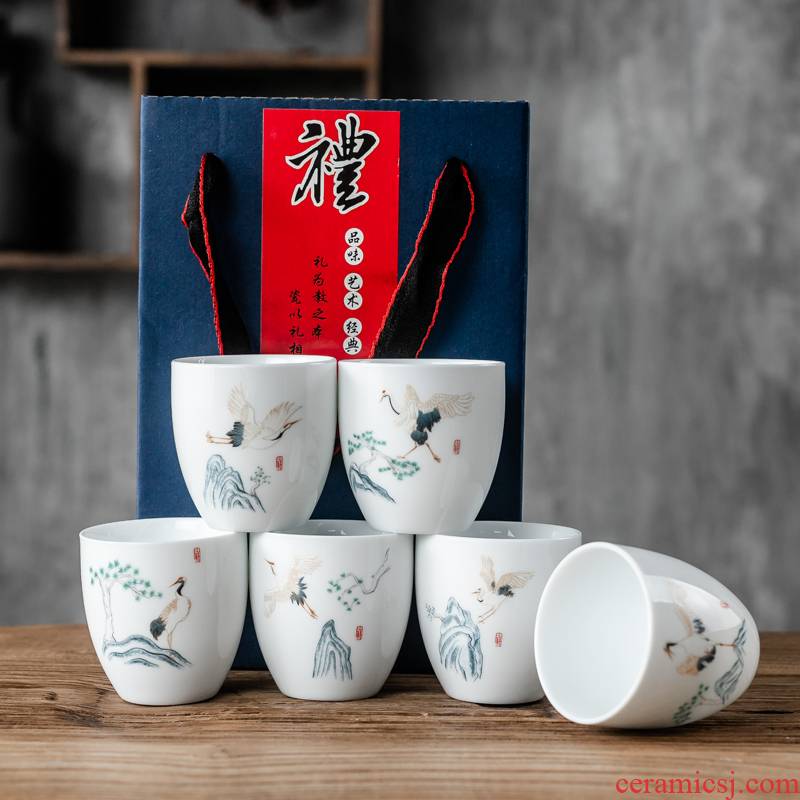 Hui shi Chinese style restoring ancient ways suet jade porcelain sample tea cup dehua white ceramic kung fu master single cup set by hand