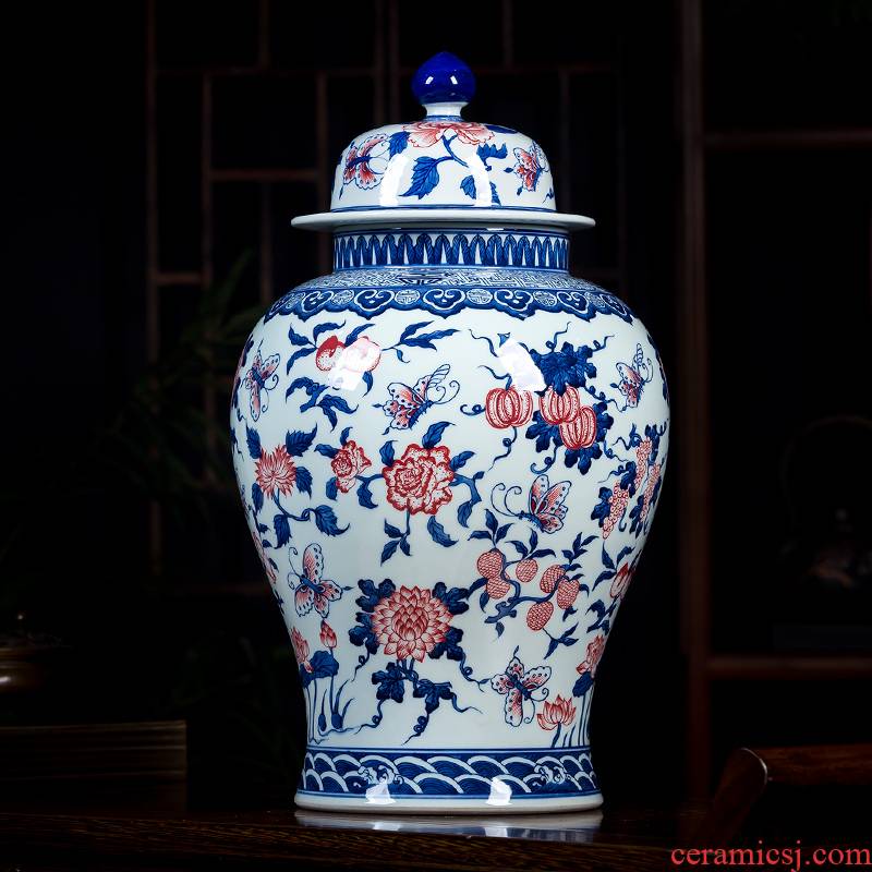 Jingdezhen ceramics hand - made the general pot of blue and white porcelain vase storage tank with cover furnishing articles sitting room of Chinese style arts and crafts