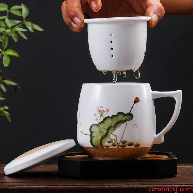 Ceramic cups with cover filter tea cup hand - made glass household China cups jingdezhen tea custom office