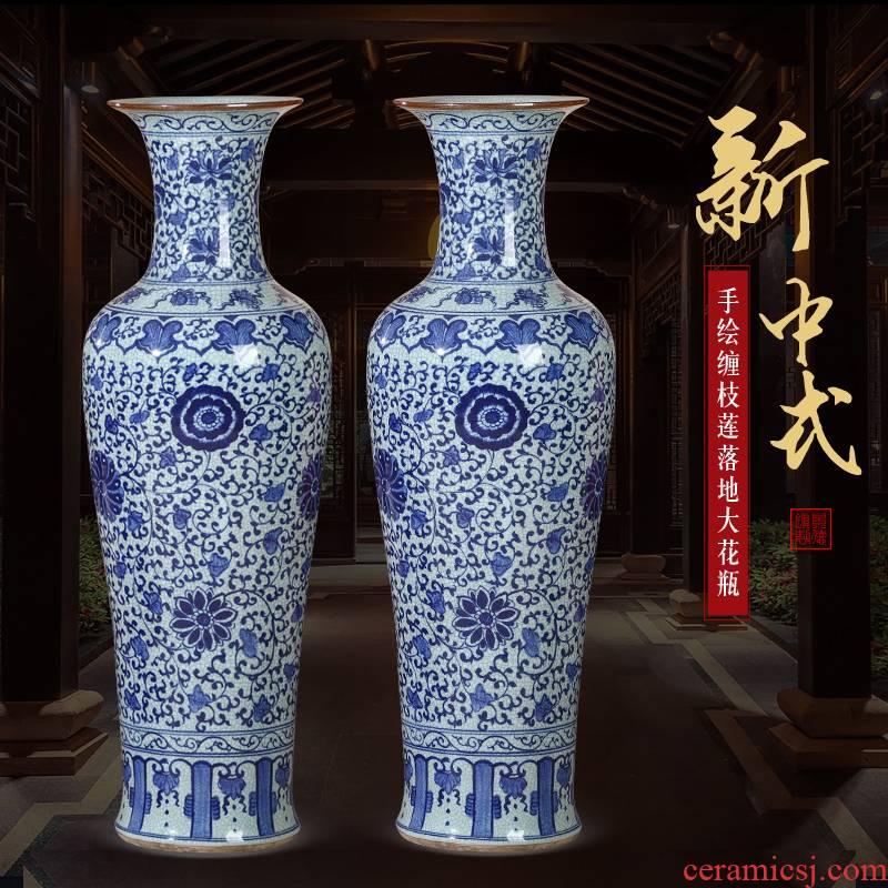 Jingdezhen ceramics hand - made large blue and white porcelain vase Chinese style household furnishing articles oversized jewelry TV ark