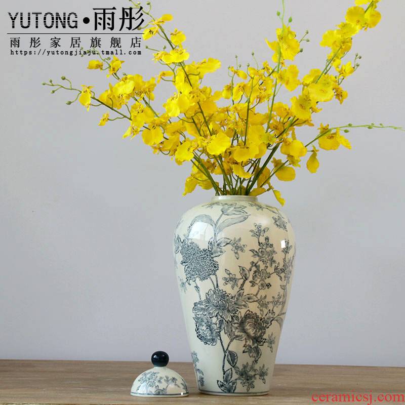 New Chinese style flower grain jingdezhen ceramic antique blue and white porcelain vases, flower arrangement to restore ancient ways furnishing articles sitting room