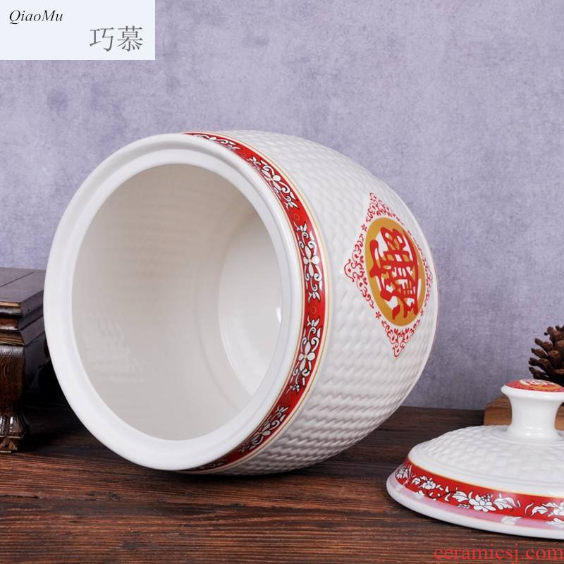 Qiao mu jingdezhen ceramic barrel household moistureproof insect - resistant ricer box tank barrel storage bins with cover seal storage