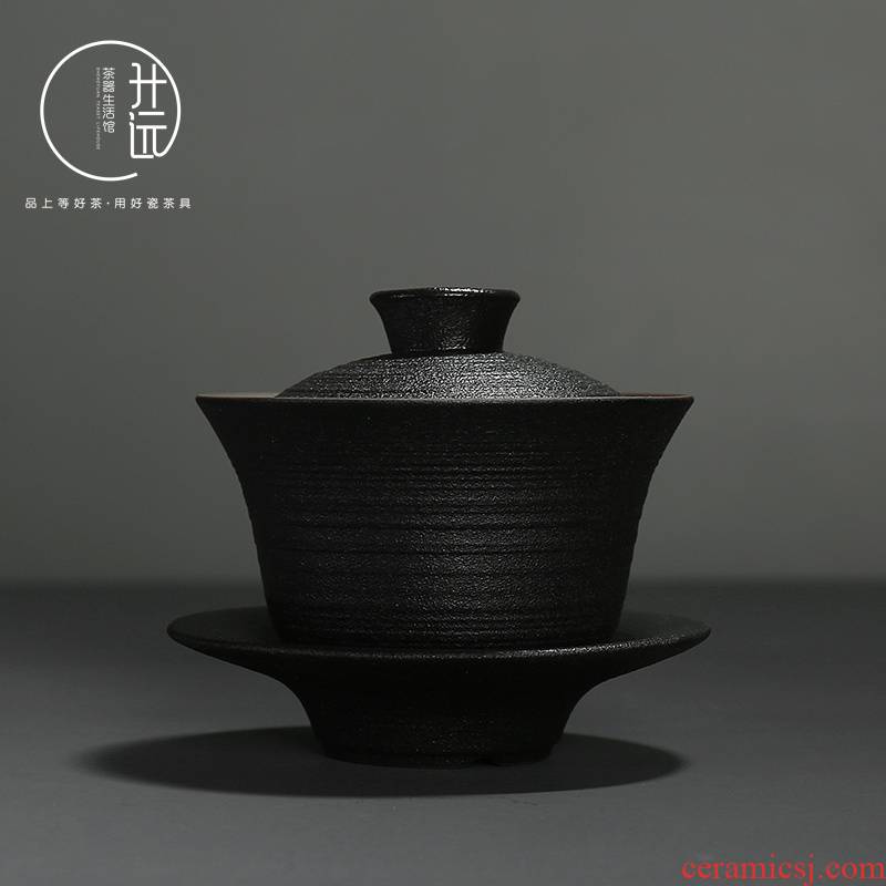 Only black pottery three tureen coarse pottery hand grasp ceramic kung fu tea set large tea cup zen and tea cups