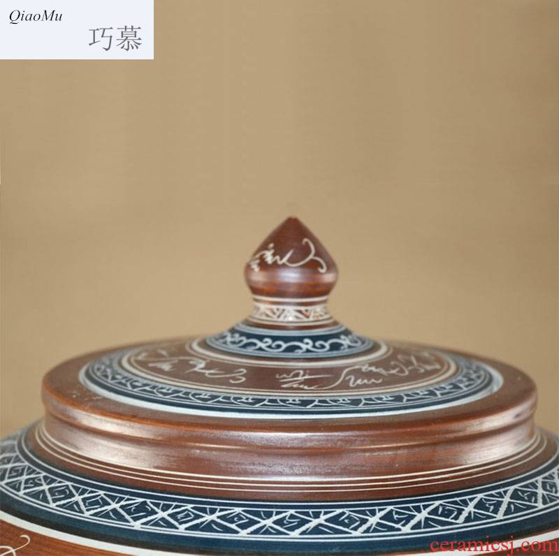 Qiao mu ceramic jar 100 jins barrel ricer box carved ceramic cylinder one hundred catties tank restoring ancient ways