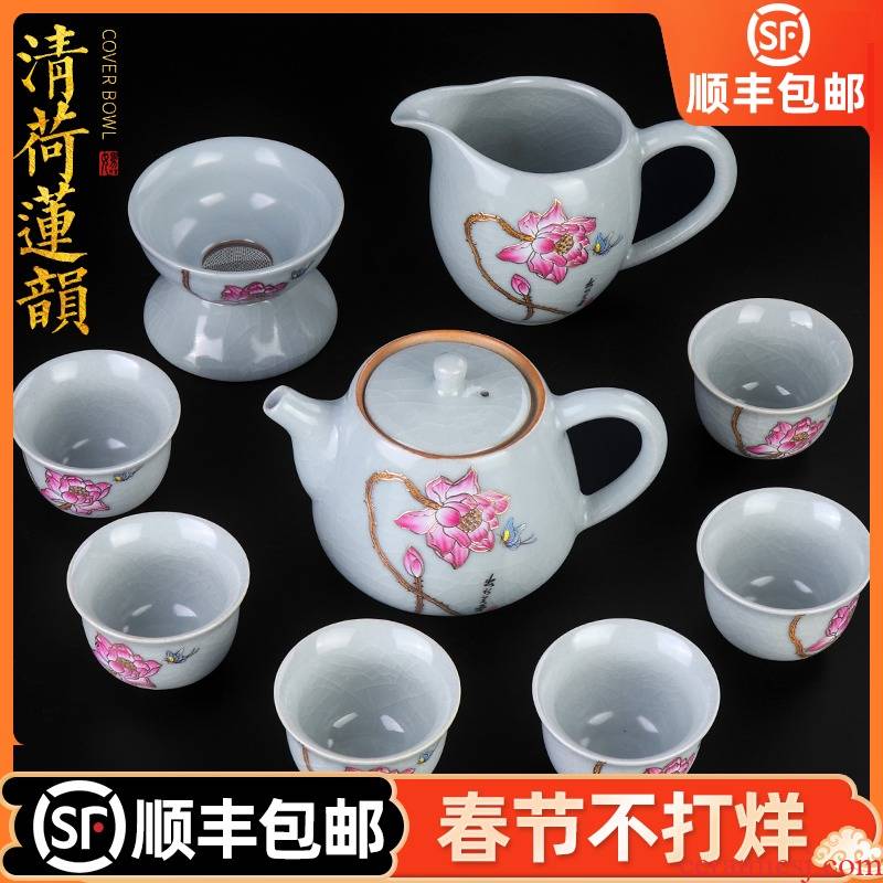 Artisan fairy hand draw your up tea set piece suit household ceramic checking kung fu tea set to leave but keep the teapot and cups