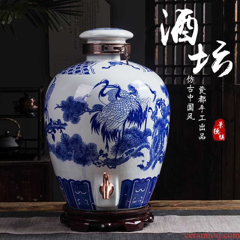 Jingdezhen blue and white porcelain ceramic wine jar store wine cellar wine tap water expressions using dedicated hip seal wine VAT