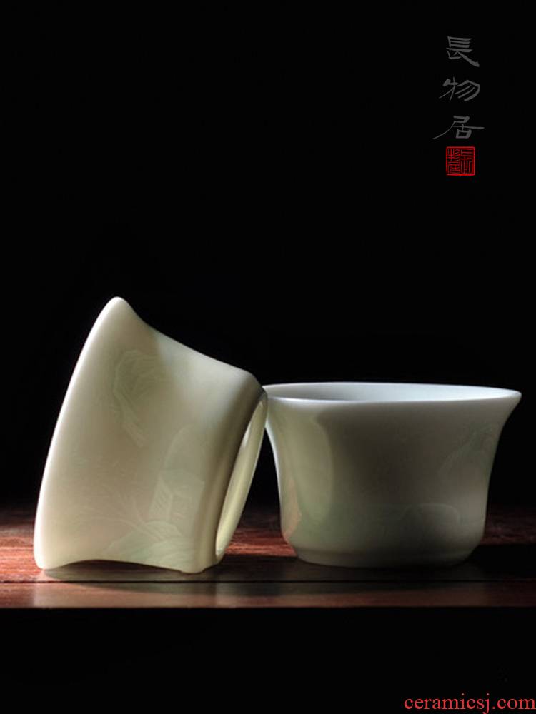 Offered home - cooked manual shadow blue glaze kung fu tea cups in jingdezhen ceramic cup tea cups sample tea cup, single CPU