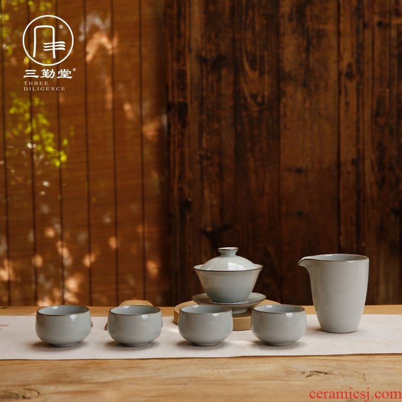 Three frequently hall official kilns kung fu tea set of suit tureen jingdezhen ceramics cup gift boxes giving gifts