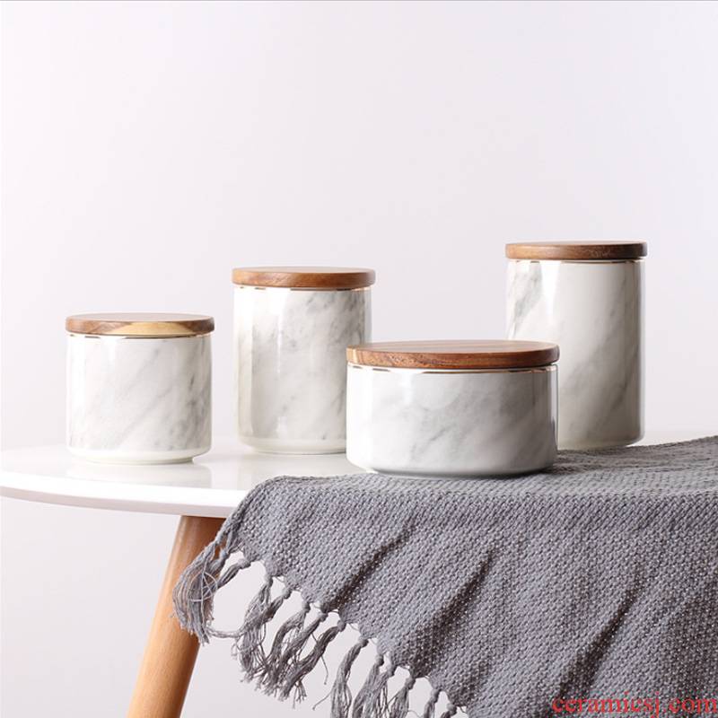 Nordic marble seal storage jar jar with cover ceramics receive a case coffee tea candy jar furnishing articles