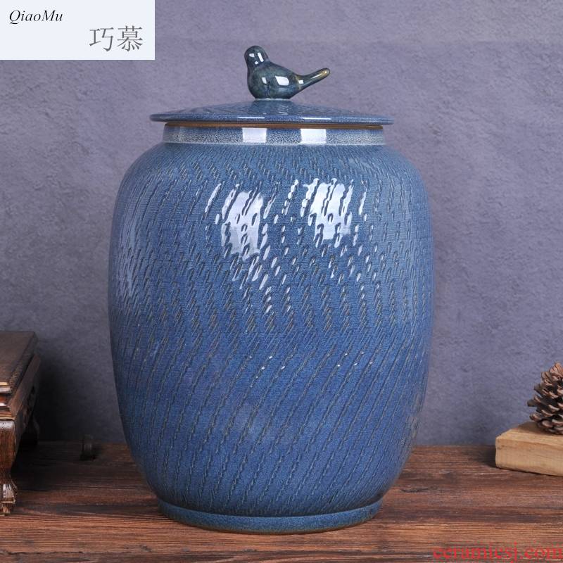 Qiao mu jingdezhen ceramic barrel throwing 20 jins 30 jins variable glaze grain storage tank ricer box meter box meter box