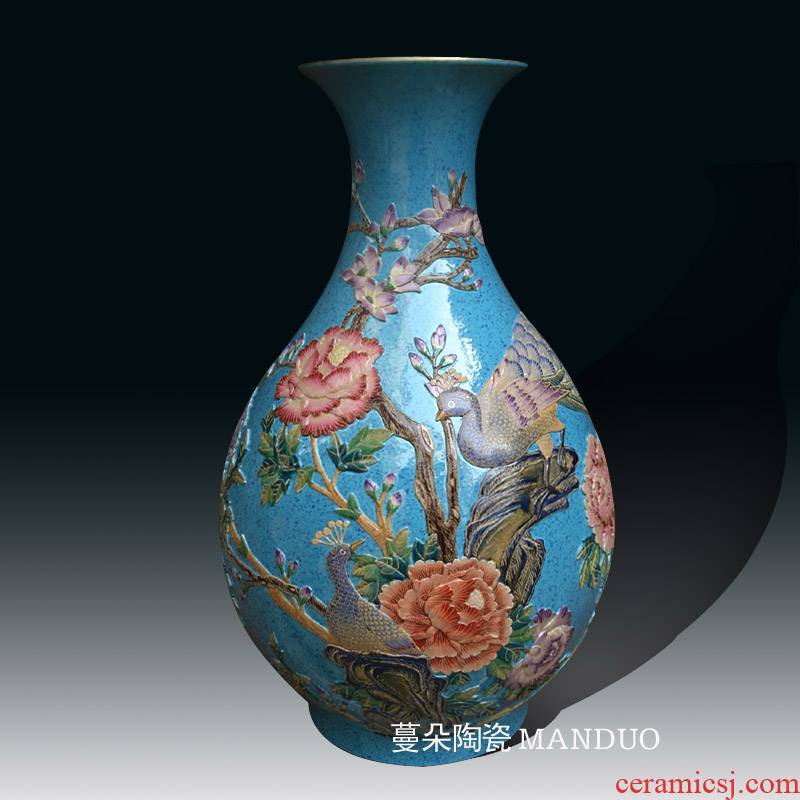Manual painting peacock colored enamel porcelain vase peony jingdezhen up with colored enamel porcelain bottles of the reign of qianlong