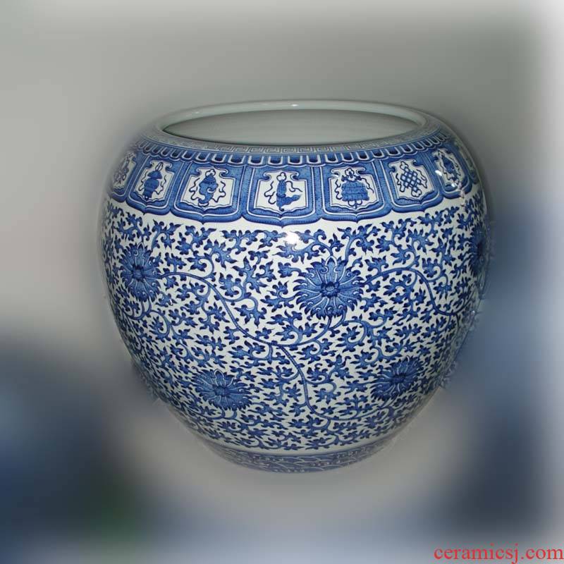 Jingdezhen hand - made bound lotus flower sweet grain porcelain large apple is blue and white porcelain cylinder and cylinder