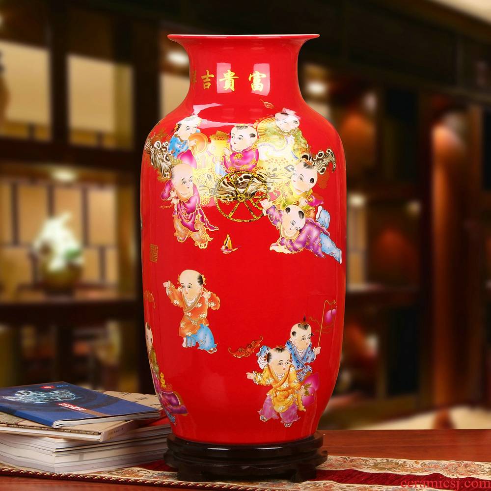 Jingdezhen ceramics Chinese style wedding decorative furnishing articles set of classical Chinese red lad idea gourd landing a large vase