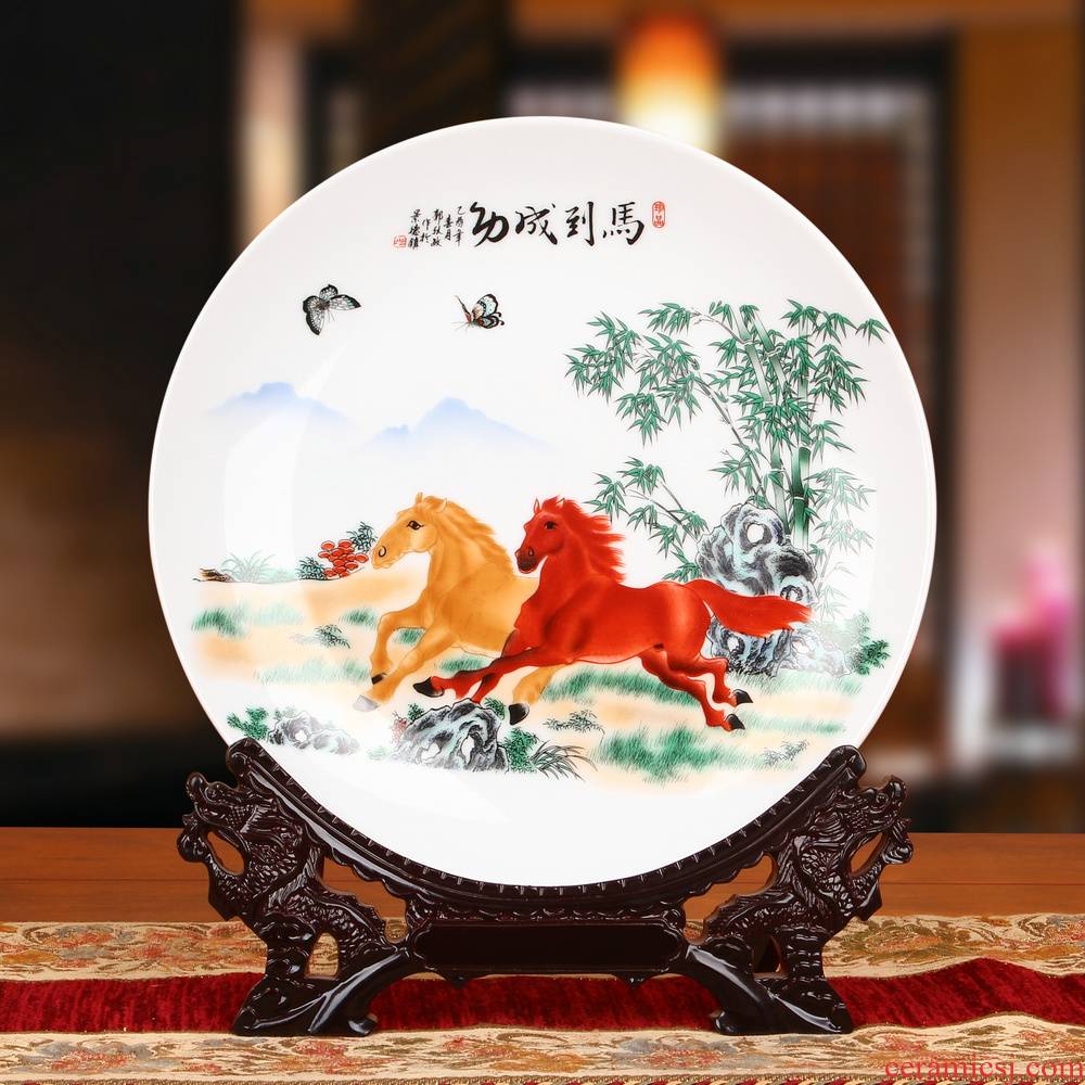 Jingdezhen ceramics powder enamel success hang dish sit plate was his Chinese style household adornment furnishing articles