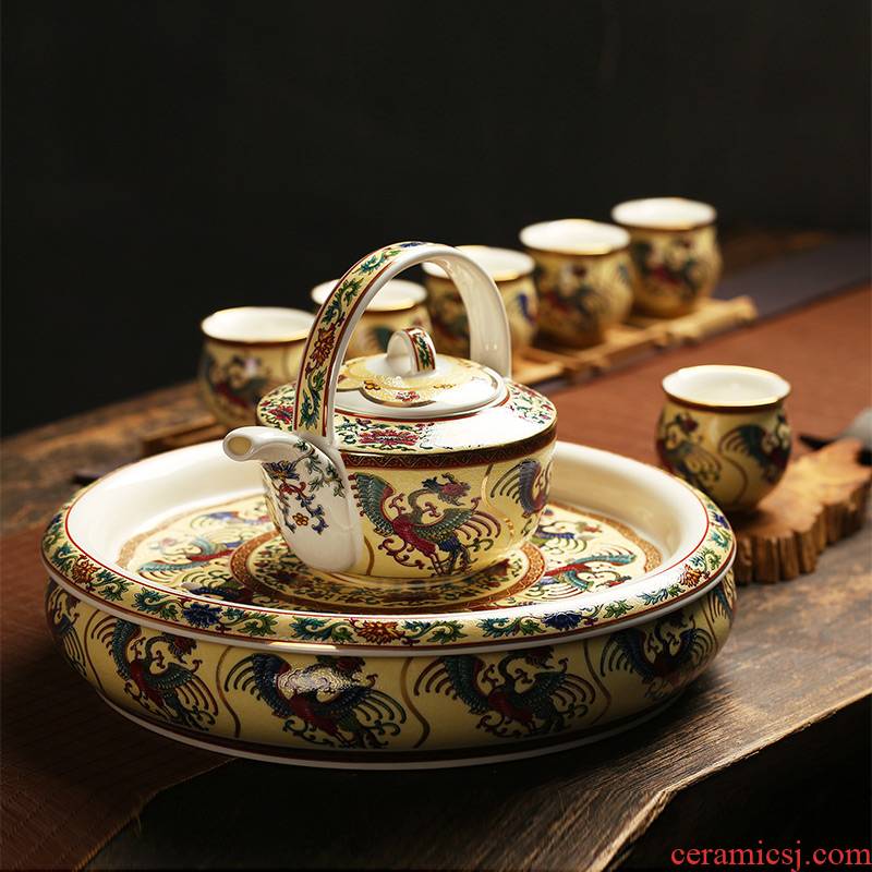Jingdezhen antique collection enamel 8 head double tea imperial enamel principal tea tray CPU suit the teapot