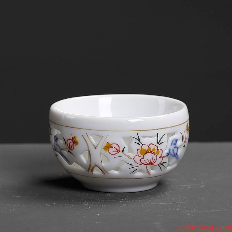Exquisite hollow out double against iron sample tea cup kung fu tea cup noggin master cup individual cup