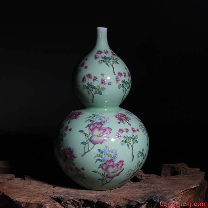 Jingdezhen porcelain lotus gourd vases scenery 32 cm high display porcelain bottle gourd vases