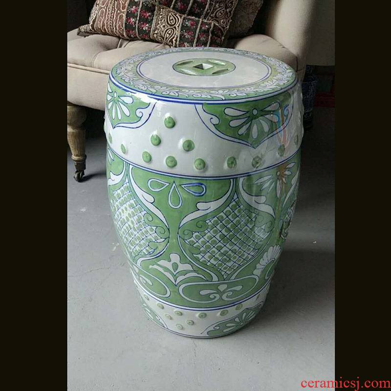 Jingdezhen elegant celadon porcelain carving bench home furnishings porcelain who