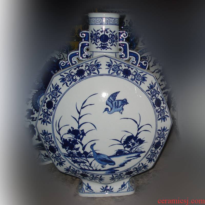 Jingdezhen porcelain abnormity flat shape porcelain vases to live and work in peace and contentment pure hand - made copy qianlong porcelain vase