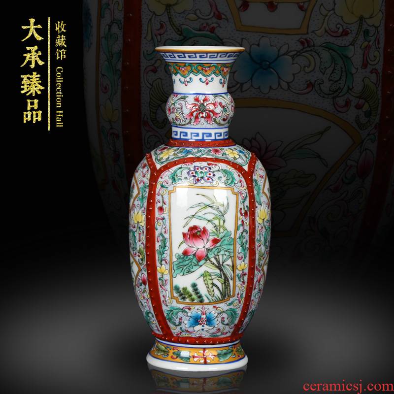 Classical Chinese style antique hand - made open the world flower lotus seed powder enamel jingdezhen ceramics vase small arts and crafts