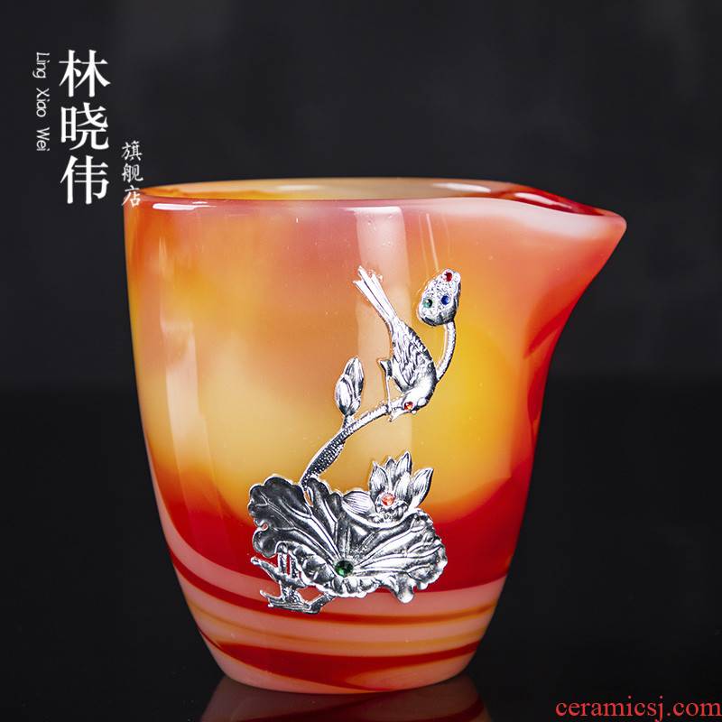Fair silver agate jade porcelain cup large heat - resistant glass tea sea points well cup ceramic kung fu tea set with parts