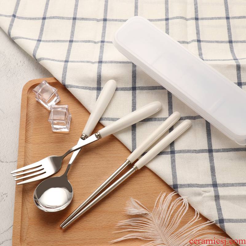 Portable ceramic stainless steel tableware students single pack spoon, fork is suing three - piece suit chopsticks to travel