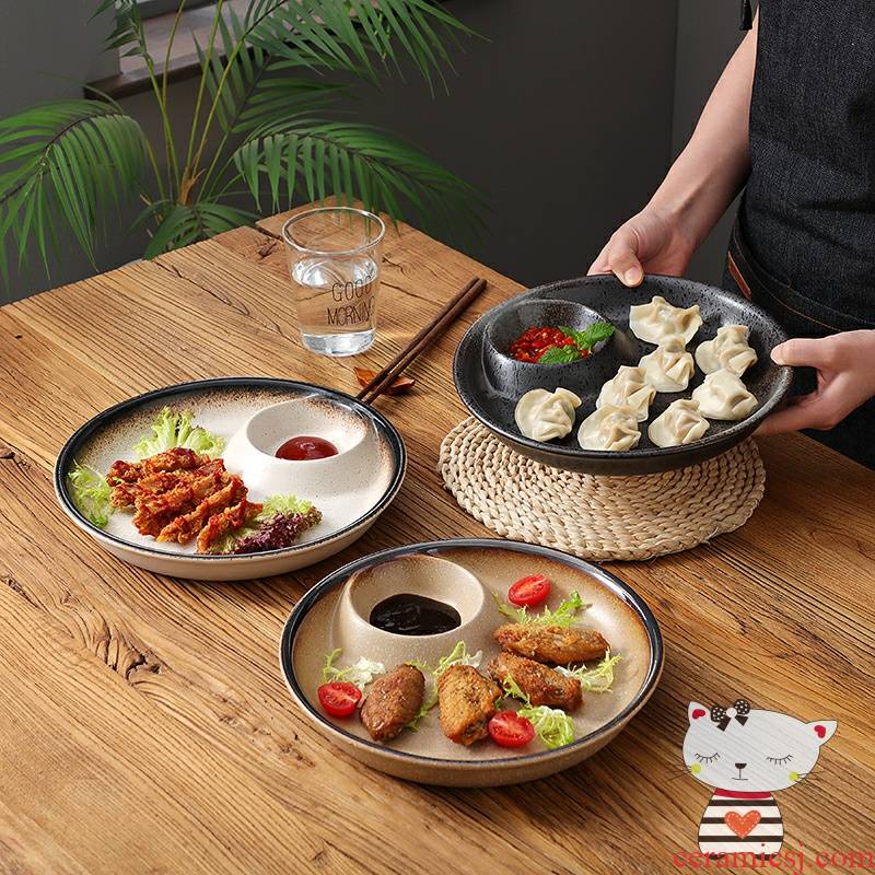 Creative tableware round Europe formula have case with vinegar plate motherboard Japanese ceramic plate dumpling dish hotel food dish