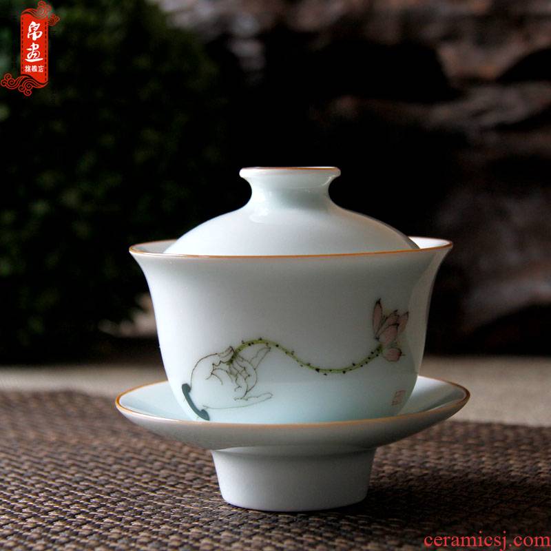 Jingdezhen ceramics by hand shadow under the blue glaze color ceramic tureen temperament kunfu tea