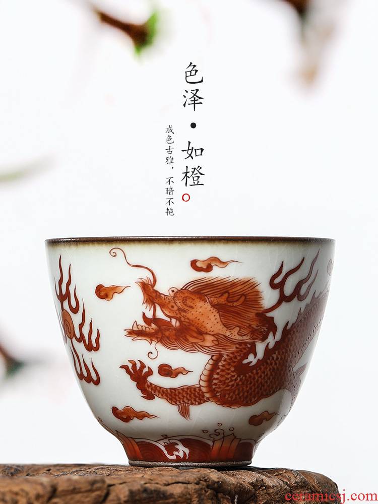 Your up hand - made zodiac dragon master cup single CPU jingdezhen checking ceramic cup sample tea cup men 's kung fu