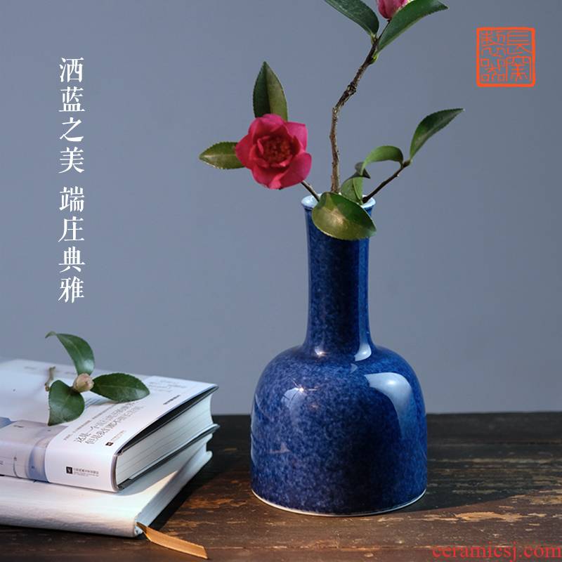 Offered home - cooked at flavour with blue glaze double statute of lu jingdezhen manual archaize ceramic flower vases, display furnishing articles