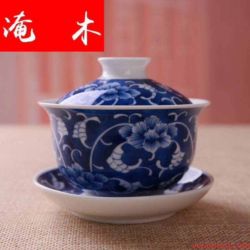 Submerged wood jingdezhen checking ceramic hand - made blue tie up branches all three tureen hand grasp kunfu tea pot of tea cup