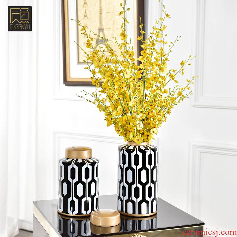 Authentic new Chinese style ceramic vase household light flower arranging flower art European key-2 luxury furnishing articles sitting room between example dried flower decoration