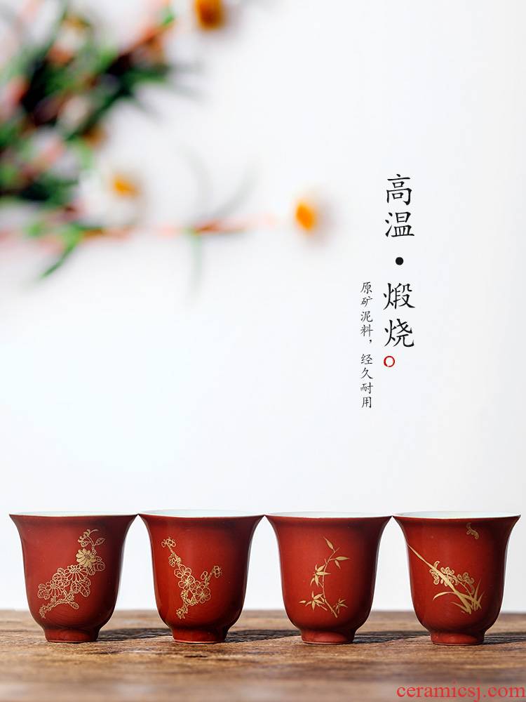 Jingdezhen hand - made master cup single CPU getting checking tea cups ceramic sample tea cup four gentleman alum red kung fu