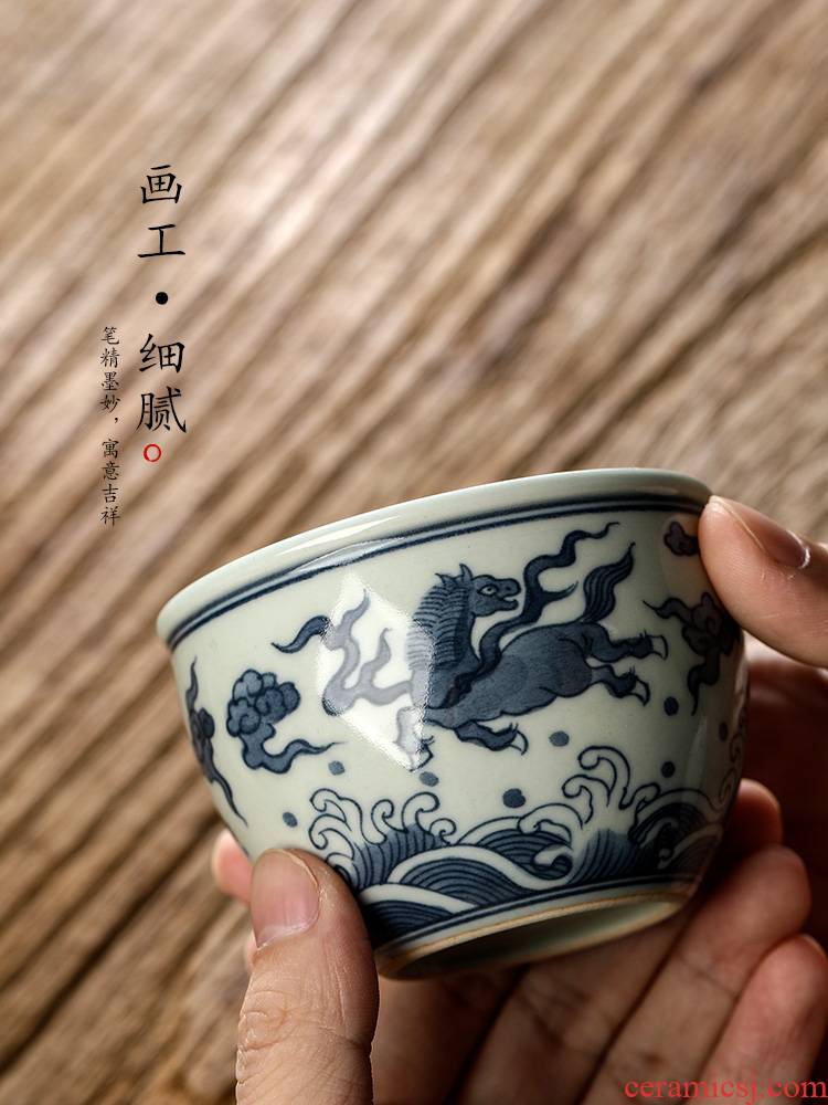 Pure manual master cup sample tea cup single cup of jingdezhen blue and white ceramic cup single archaize hand - made tea urn kung fu
