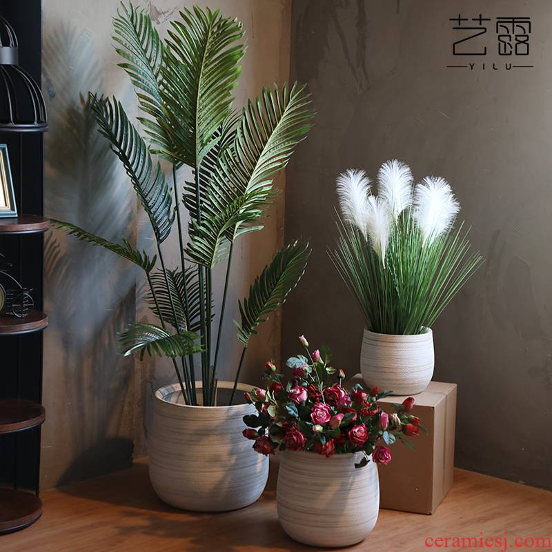 Ceramic Nordic flowerpot creative simplicity vase wood white clay color green plant hydroponic indoor adornment balcony cylinder large caliber