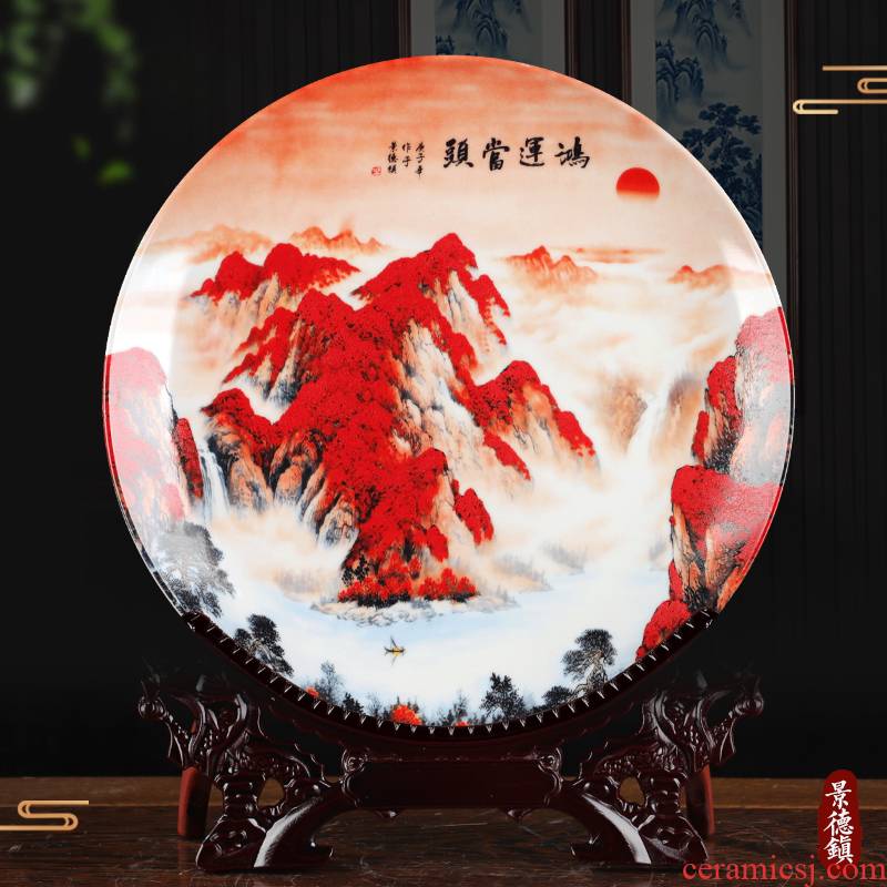 Jingdezhen ceramics luck, hang dish decorative plates of the sitting room of Chinese style household wine porch sat dish furnishing articles