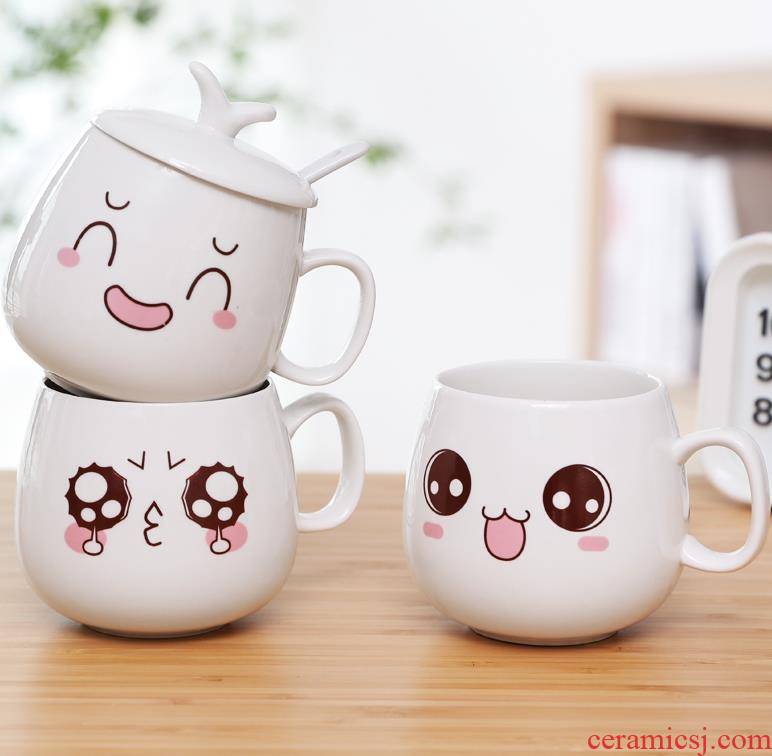 Girlfriend mark mugs new household ceramic handle large capacity cartoon smiling face white Girlfriend