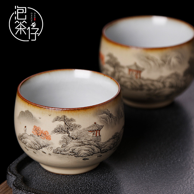 Jingdezhen your up yellow glaze pure manual hand - made lohan cup large bowl kung fu master single cup a cup of tea cups