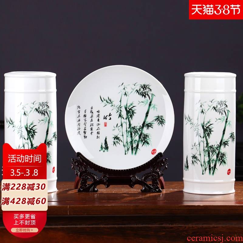 Bamboo tube bottle three - piece jingdezhen ceramics furnishing articles of the new Chinese style wine sitting room adornment rich ancient frame small craft