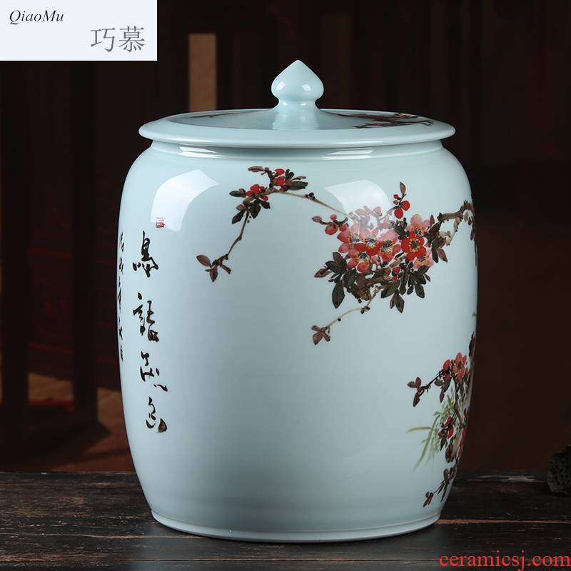 Qiao mu hand - made ceramic barrel storage ricer box 20 jins 30 jins of 50 pounds with cover moistureproof flour cylinder cylinder it tea house