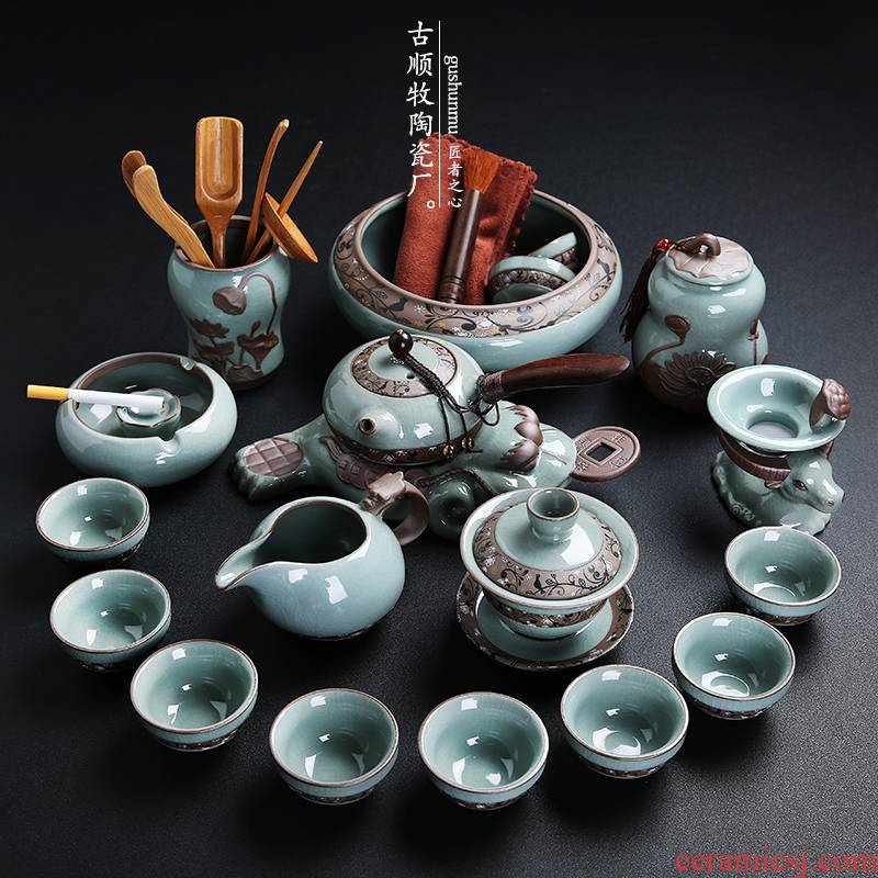 Brother your up up kung fu tea set gift boxes of high - grade trunk calving ceramics are it gift set on sale
