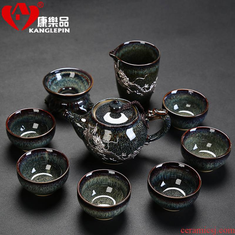 Recreational product temmoku built lamps of a whole set of silver stone gourd ladle ceramic lid to use Chinese kung fu tea set tea cups