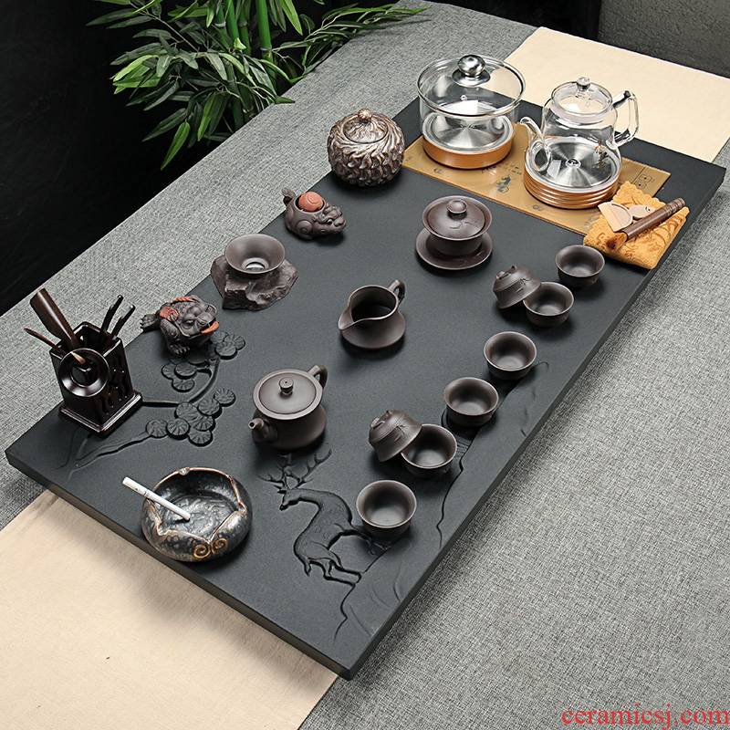 Qiao mu sharply stone tea tray table violet arenaceous kung fu tea sets tea cups of a complete set of automatic glass four one household
